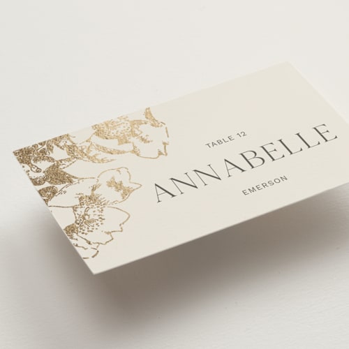 This is a hope floats wedding place cards with foil pressed by Design Lotus called mon amour printing on signature in placecard