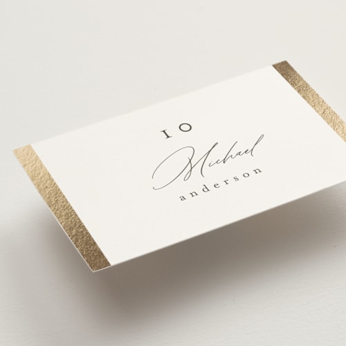 This is a cloud wedding place cards with foil pressed by Nicole Walsh called surround printing on signature in placecard