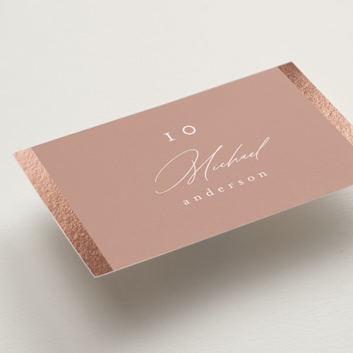 This is a rose wedding place cards with foil pressed by Nicole Walsh called surround printing on signature in placecard