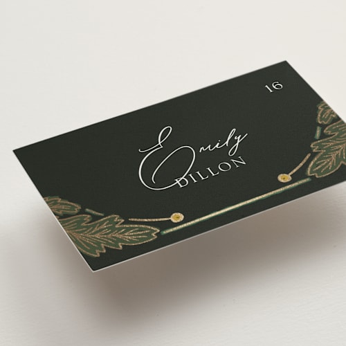 This is a buttercup wedding place cards with foil pressed by Jen Owens called embellished printing on signature in placecard