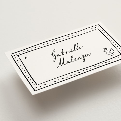 This is a onyx wedding place cards with standard by Erin Deegan called sketched frame printing on signature in placecard