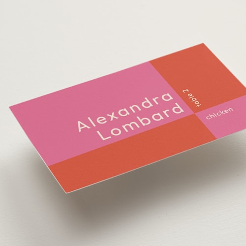 This is a pop wedding place cards with standard by letterfix called color block printing on signature in placecard