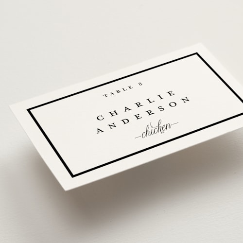 This is a noir wedding place cards with standard by mo kelley called the day printing on signature in placecard