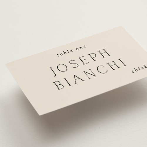 This is a linen wedding place cards with standard by Vanessa Doyle called in love printing on signature in placecard