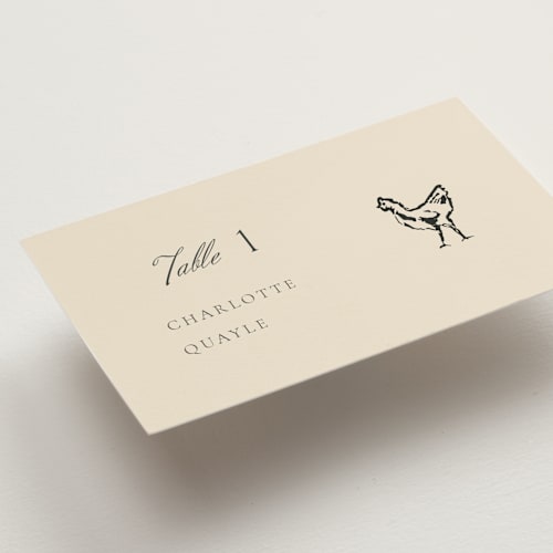 This is a chardonnay wedding place cards with standard by Draft and Wed called whimsical watercolour printing on signature in placecard