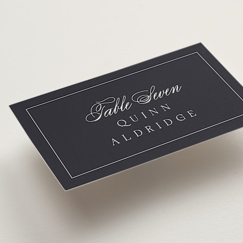 This is a ebony wedding place cards with standard by Emily Sabol Goss called flowing printing on signature in placecard