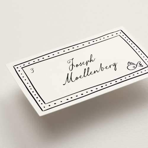 This is a onyx wedding place cards with standard by Erin Deegan called sketched frame printing on signature in placecard