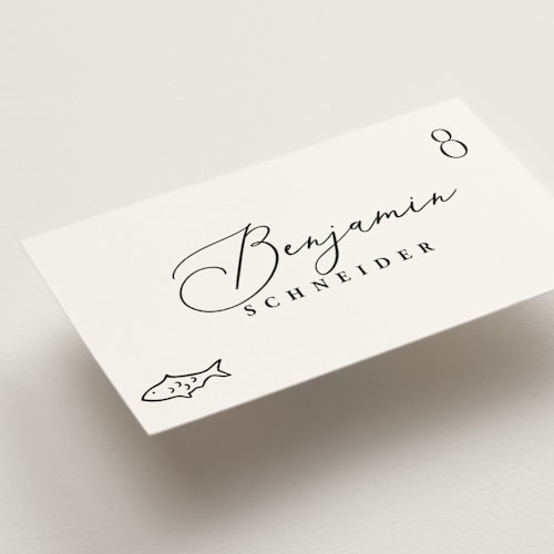 This is a ink wedding place cards with standard by Hooray Creative called chic script printing on signature in placecard