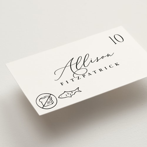 This is a ink wedding place cards with standard by Hooray Creative called chic script printing on signature in placecard