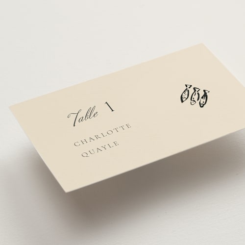 This is a chardonnay wedding place cards with standard by Draft and Wed called whimsical watercolour printing on signature in placecard