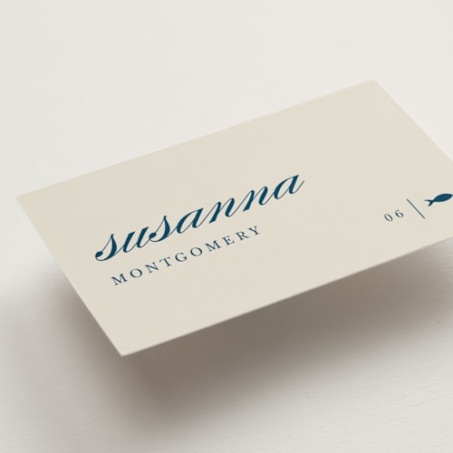 This is a linen wedding place cards with standard by Sierra Lee called scripted printing on signature in placecard