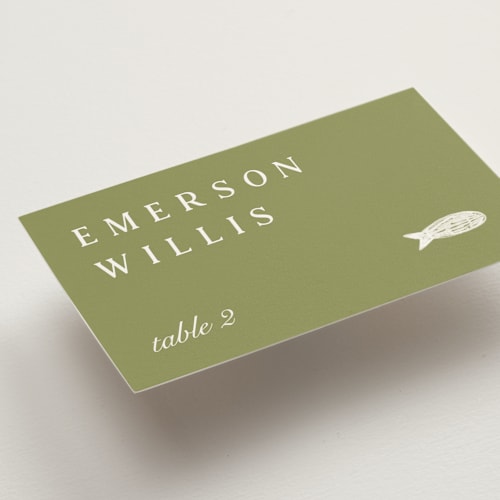 This is a sage wedding place cards with standard by Sierra Lee called farm to table printing on signature in placecard