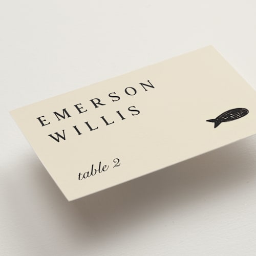 This is a almond wedding place cards with standard by Sierra Lee called farm to table printing on signature in placecard