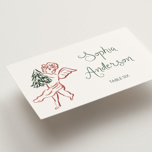This is a enchanted holiday wedding place cards with standard by Cass Loh called holidays ink doodles printing on signature in placecard
