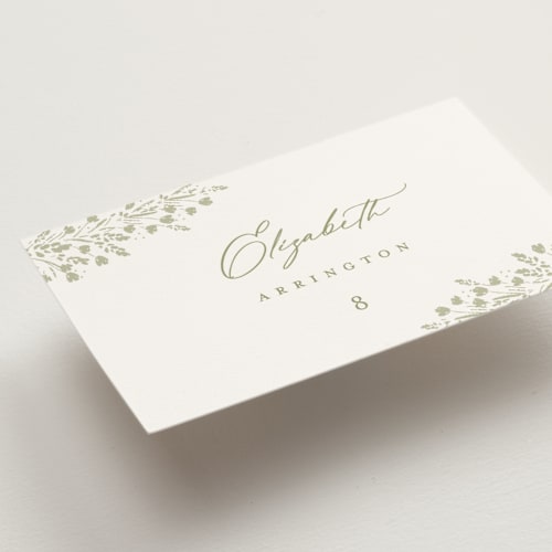 This is a leaf wedding place cards with standard by Kristie Kern called villa printing on signature in placecard