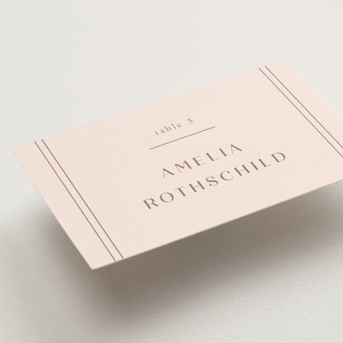 This is a dusty rose wedding place cards with standard by Annie Shapiro called arguello printing on signature in placecard