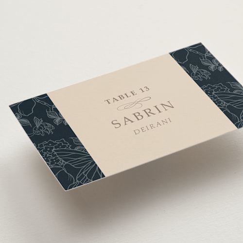 This is a sky wedding place cards with standard by Sabrin Deirani called magnolias printing on signature in placecard