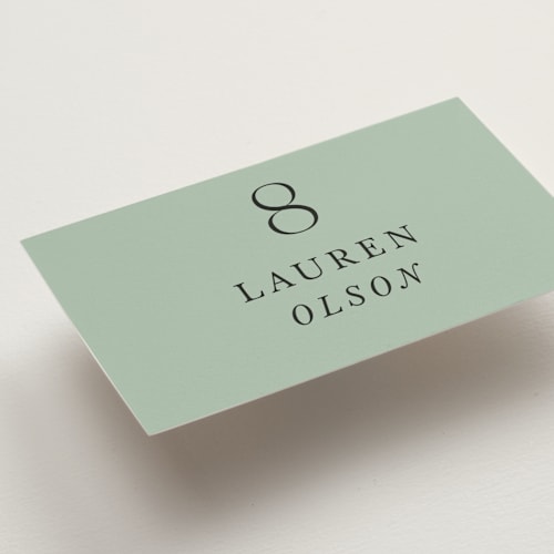 This is a lake wedding place cards with standard by Lindsay Megahed called reflections printing on signature in placecard