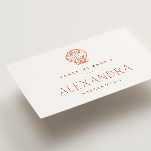 This is a sunset wedding place cards with standard by Jenna Holcomb called coastal toile printing on signature in placecard