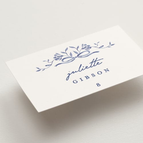 This is a willow wedding place cards with standard by Susan Zinader called daisy toile printing on signature in placecard