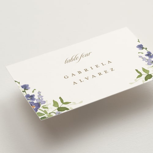 This is a iris wedding place cards with standard by Everett Paper Goods called wildflower trellis printing on signature in placecard