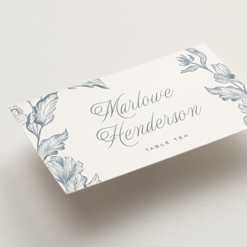This is a lake wedding place cards with standard by Leah Bisch called wreath in bloom printing on signature in placecard
