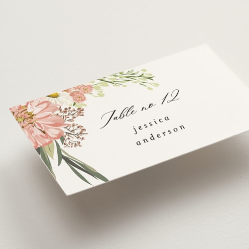 This is a blush wedding place cards with standard by Susan Moyal called organic florals printing on signature in placecard