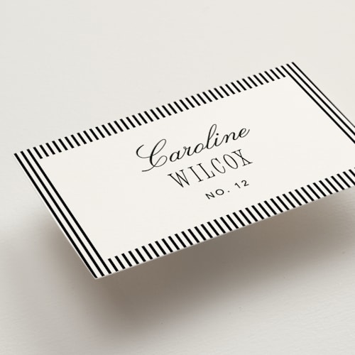 This is a silk wedding place cards with standard by Kelly Schmidt called formal minimalist printing on signature in placecard