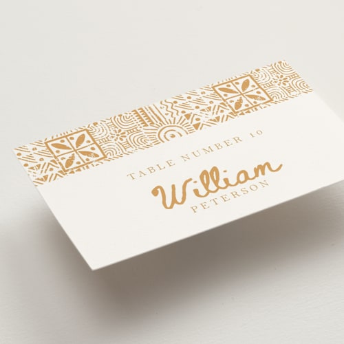 This is a amber wedding place cards with standard by Selima Akhter called tribal rythm printing on signature in placecard