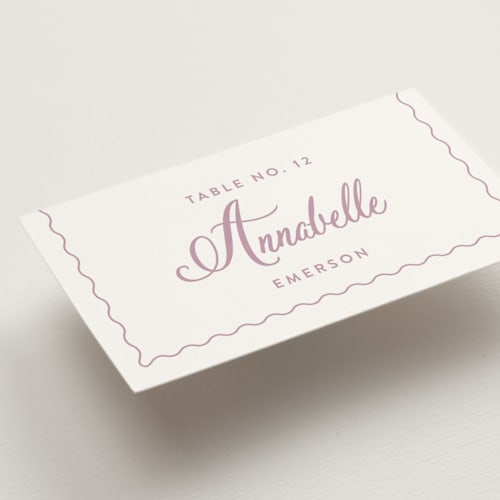 This is a lilac dreams wedding place cards with standard by Design Lotus called lavender dreams printing on signature in placecard