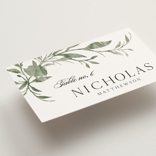 This is a meadow wedding place cards with standard by Melanie Kosuge called carolina printing on signature in placecard