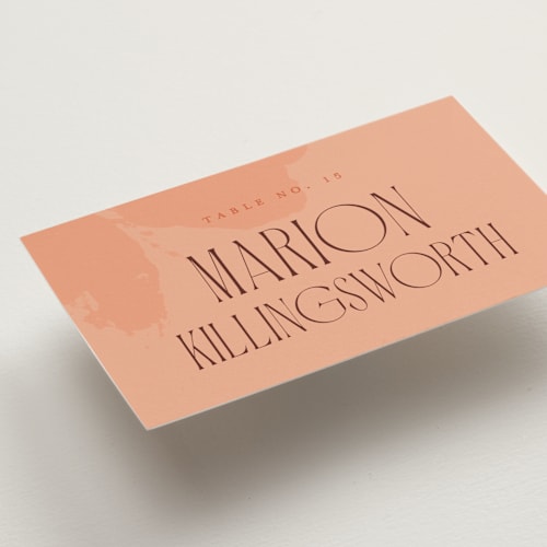 This is a poppy wedding place cards with standard by Morgan Kendall called bloom printing on signature in placecard