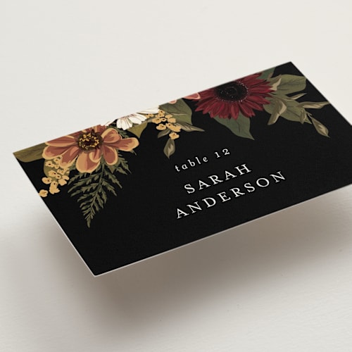 This is a harvest wedding place cards with standard by Susan Moyal called falling in love printing on signature in placecard