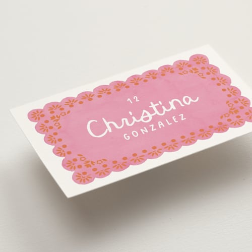 This is a carnation wedding place cards with standard by Itsy Belle Studio called vienes printing on signature in placecard