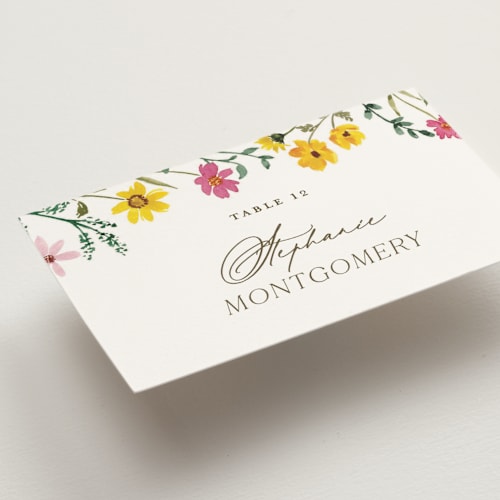 This is a peony wedding place cards with standard by Yaling Hou Suzuki called wildflower wreath printing on signature in placecard