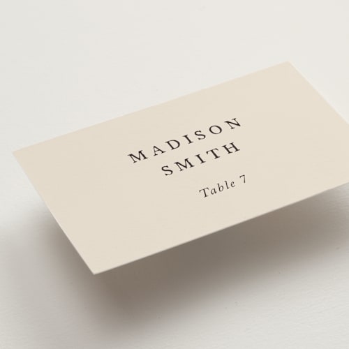 This is a mocha wedding place cards with standard by Jennifer Postorino called love story printing on signature in placecard