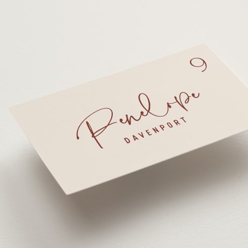 This is a rose wedding place cards with standard by Hooray Creative called millennial printing on signature in placecard