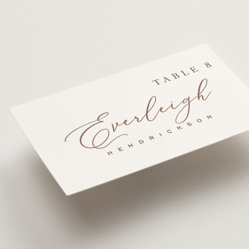 This is a pearl wedding place cards with standard by Hooray Creative called luxe script printing on signature in placecard