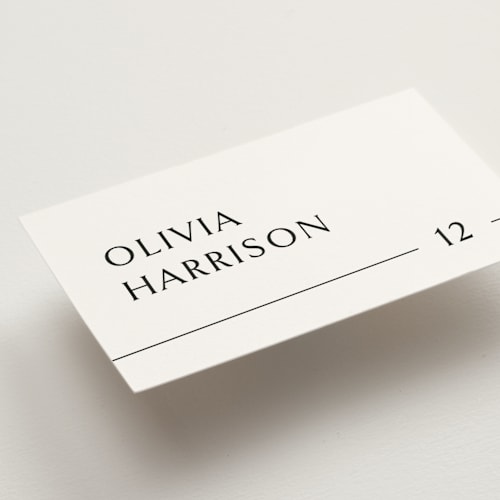 This is a cotton wedding place cards with standard by Jennifer Postorino called align printing on signature in placecard