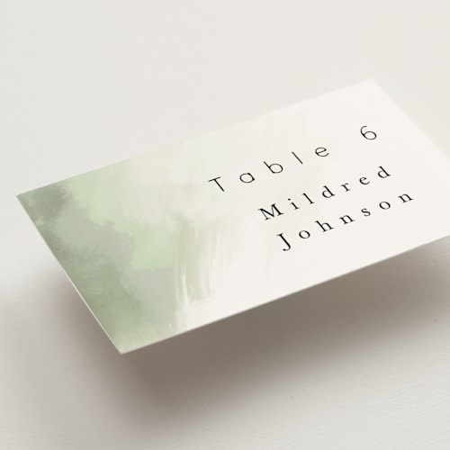 This is a moss wedding place cards with standard by Hannah Williams called hillside printing on signature in placecard