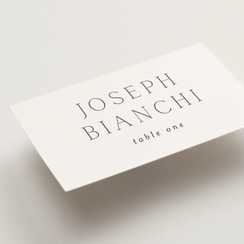 This is a cotton wedding place cards with standard by Vanessa Doyle called in love printing on signature in placecard