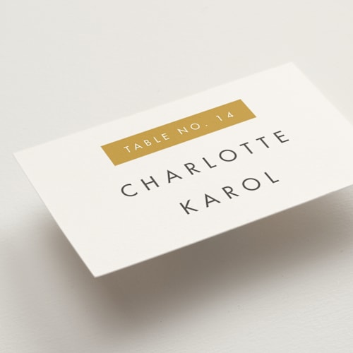 This is a buttercup wedding place cards with standard by Snow and Ivy called colorfield printing on signature in placecard