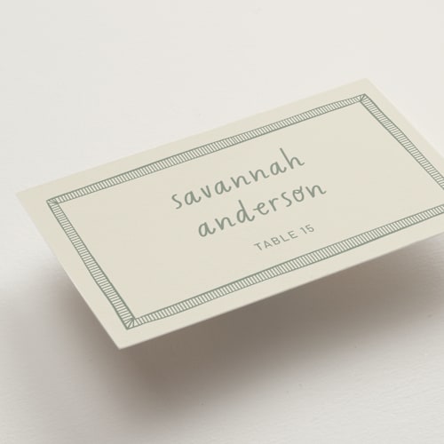 This is a moss wedding place cards with standard by Kelly Watkins called florence printing on signature in placecard