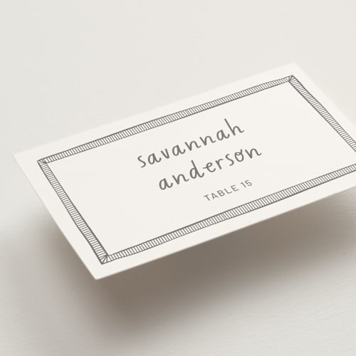 This is a mist wedding place cards with standard by Kelly Watkins called florence printing on signature in placecard