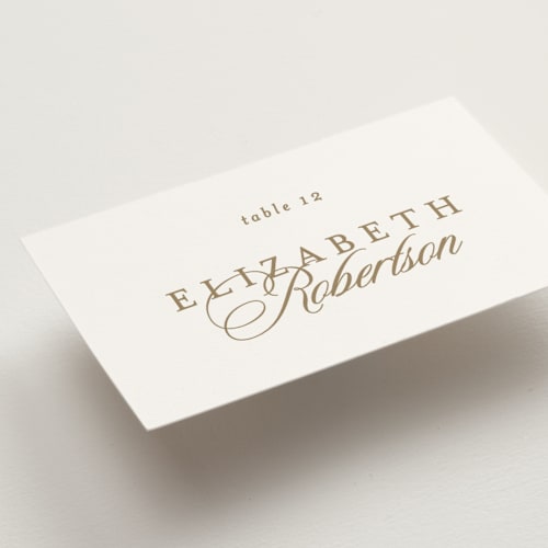 This is a sand wedding place cards with standard by Creo Study called aristocratic printing on signature in placecard
