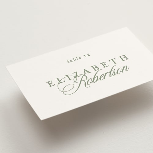 This is a pine wedding place cards with standard by Creo Study called aristocratic printing on signature in placecard