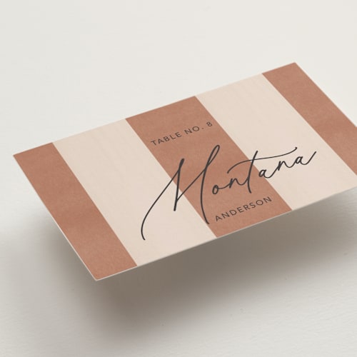 This is a almond wedding place cards with standard by Blustery August called trois printing on signature in placecard