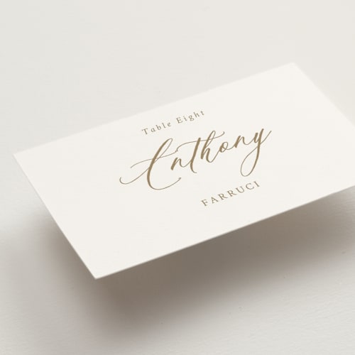 This is a peony wedding place cards with standard by Corinne Malesic called vintage whimsy printing on signature in placecard