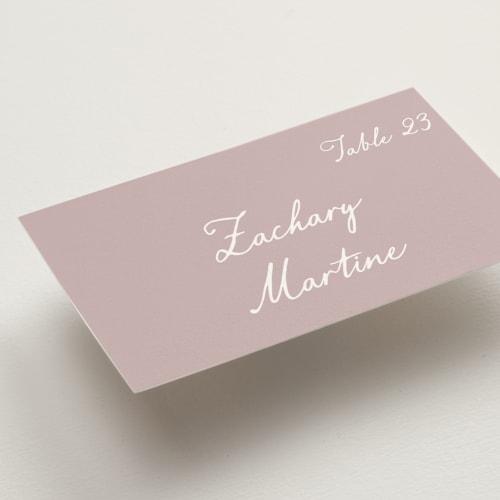 This is a rosewood wedding place cards with standard by Cass Loh called handwritten printing on signature in placecard