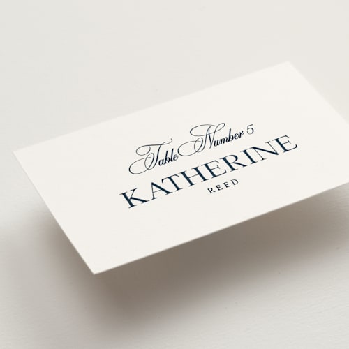 This is a marine wedding place cards with standard by Jenna Holcomb called boston toile printing on signature in placecard